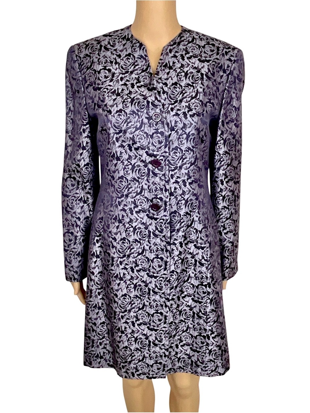 Rena Rowan Silk Lavender Coat Dress Purple Rose Print Size 6